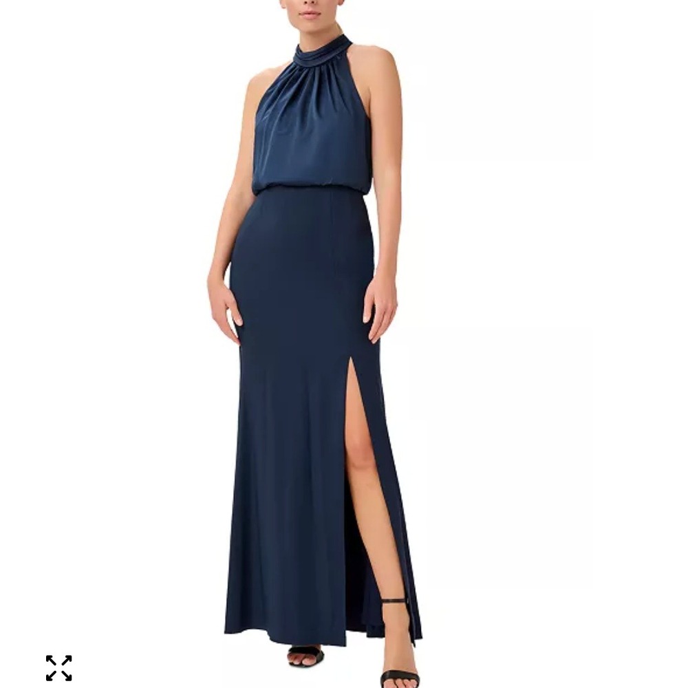 Adrianna Papell Halter Gown Women Size 10 Navy Blue Evening Formal Dress